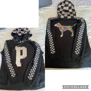 Vs PINK flip sequin bling Pullover hoodie black checkered bling 2018 collection